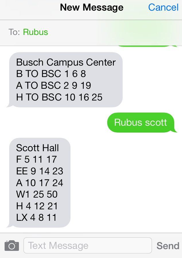 Example message to RUBUS